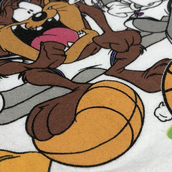 Space Jam Looney Tunes Sz L White Graphic T-Shirt Bugs Monstars Tune Squad Taz - Picture 8 of 8